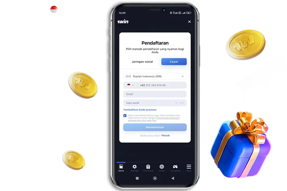 Cara mendaftar melalui aplikasi 1win