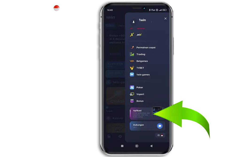 Langkah 2 instalasi aplikasi 1win di Android