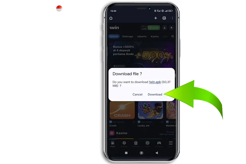 Langkah 3 instalasi aplikasi 1win di Android